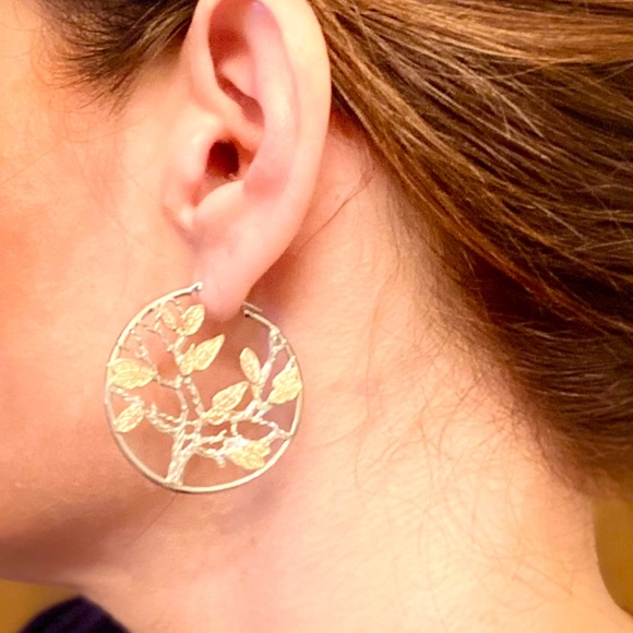 Estate SLC 14K Tri-Gold & Sterling Silver Hoops - Picture 2 of 10